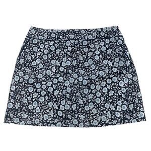 LOFT Mini Skirt Womens 12 Blue Floral Jacquard A-Line Pockets Workwear Casual